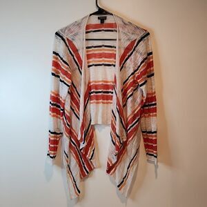Torrid Open Front Shrug Cardigan Sweater White/Orange Striped Women's Sz 1 EUC